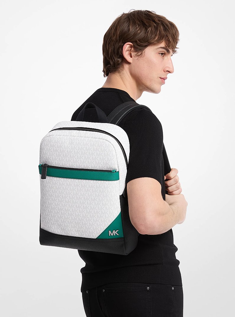 Cooper Medium Color-Block Signature Logo Backpack in GRASS GREEN | Michael Kors