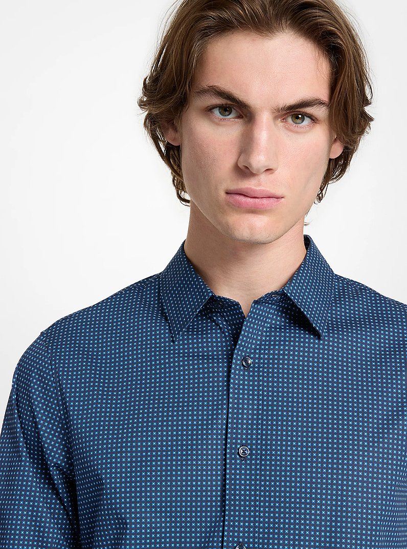 Printed Stretch Cotton Shirt in MIDNIGHT | Michael Kors