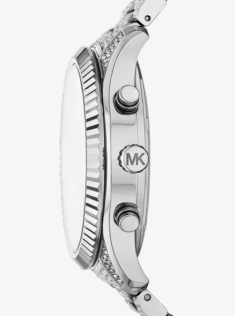 Oversized Lexington Pav&eacute; Silver-Tone Watch in SILVER | Michael Kors