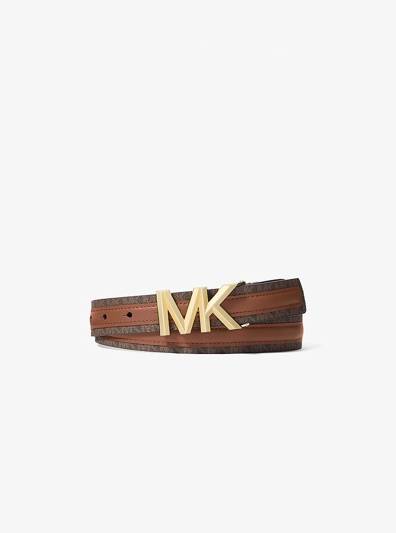 Cintura in pelle con stampa logo in CUOIO | Michael Kors