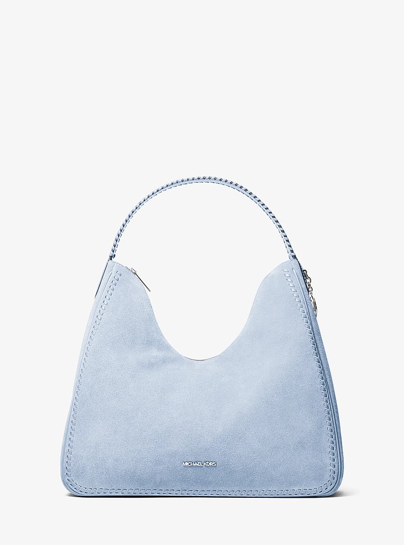 Nayla Medium Suede Hobo Shoulder Bag in PALE OCEAN | Michael Kors