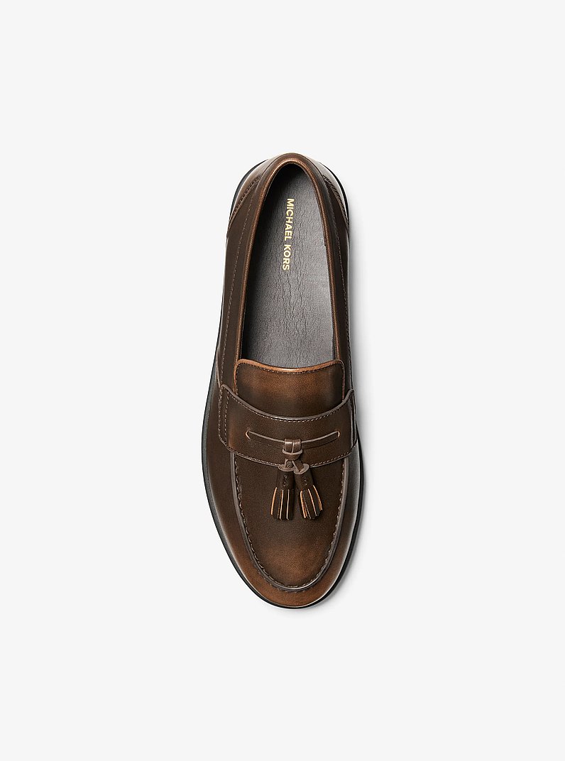 Wesley Tassel Burnished Leather Loafer in LUGGAGE | Michael Kors
