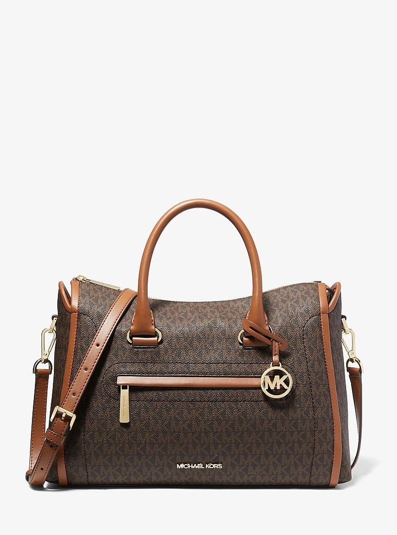 Carine Large Logo Satchel in BROWN | Michael Kors