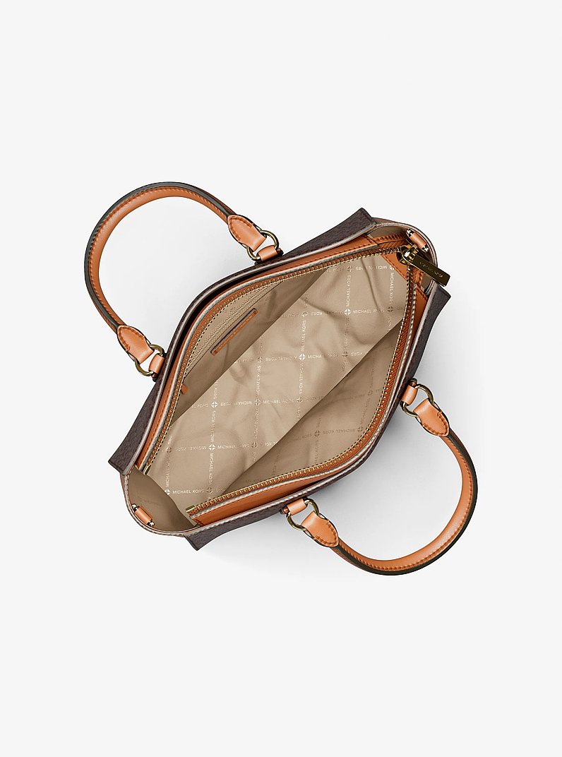 Arden Medium Signature Logo Top-Zip Satchel in BROWN | Michael Kors