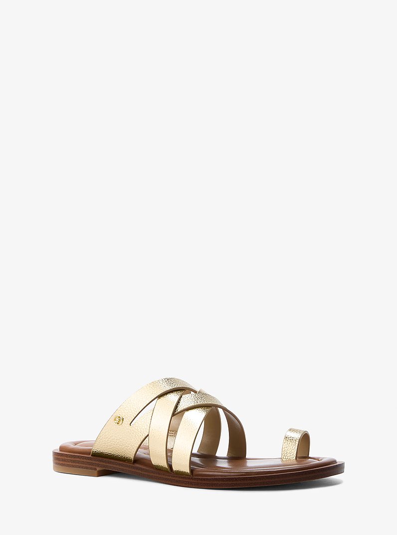 Nora Metallic Pebbled Leather Sandal in PALE GOLD | Michael Kors