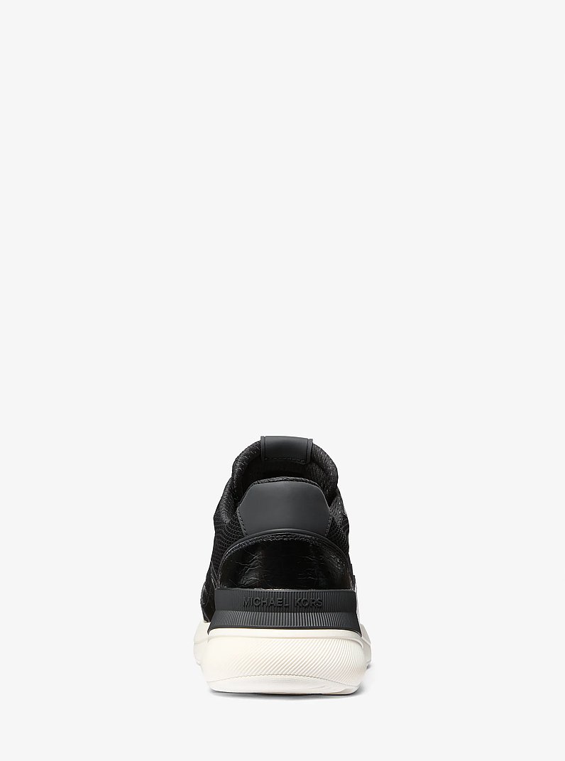 Trevor Leather and Stretch Knit Trainer in BLACK | Michael Kors