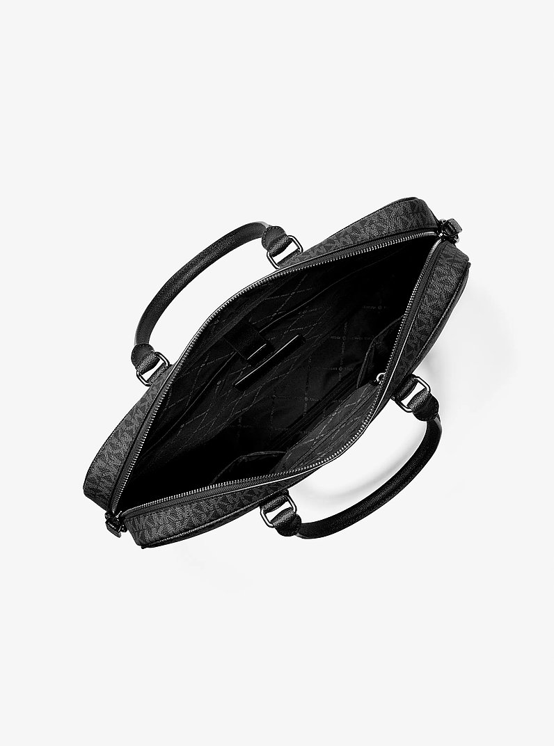 Hudson Medium Signature Logo Briefcase in BLACK | Michael Kors