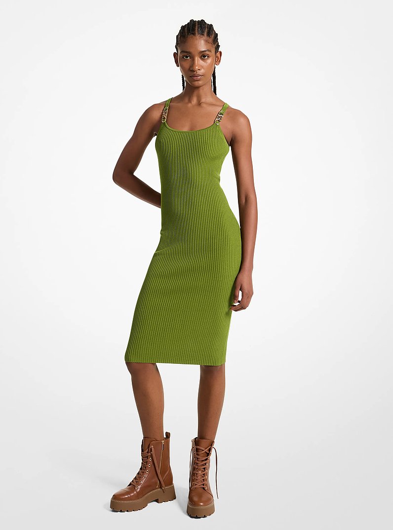 Vestido de tirantes midi de tejido el&aacute;stico acanalado in [3421] | Michael Kors