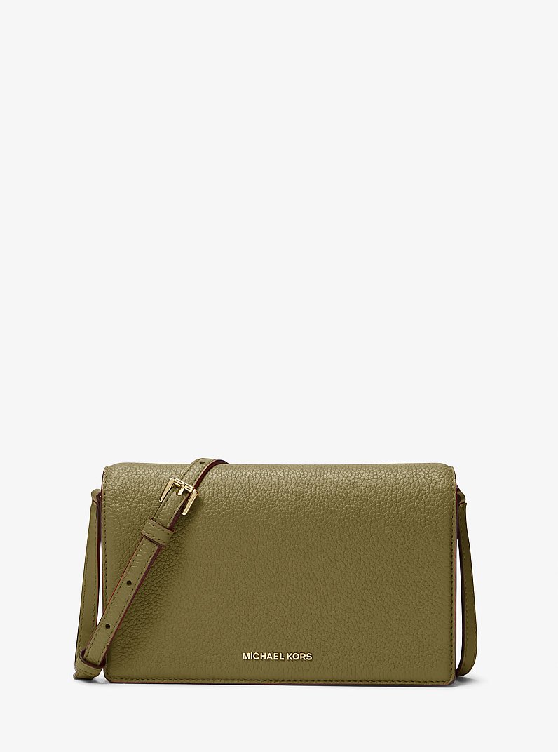 Jet Set Medium Pebbled Leather Front-Flap Crossbody Bag in SAFARI GREEN | Michael Kors