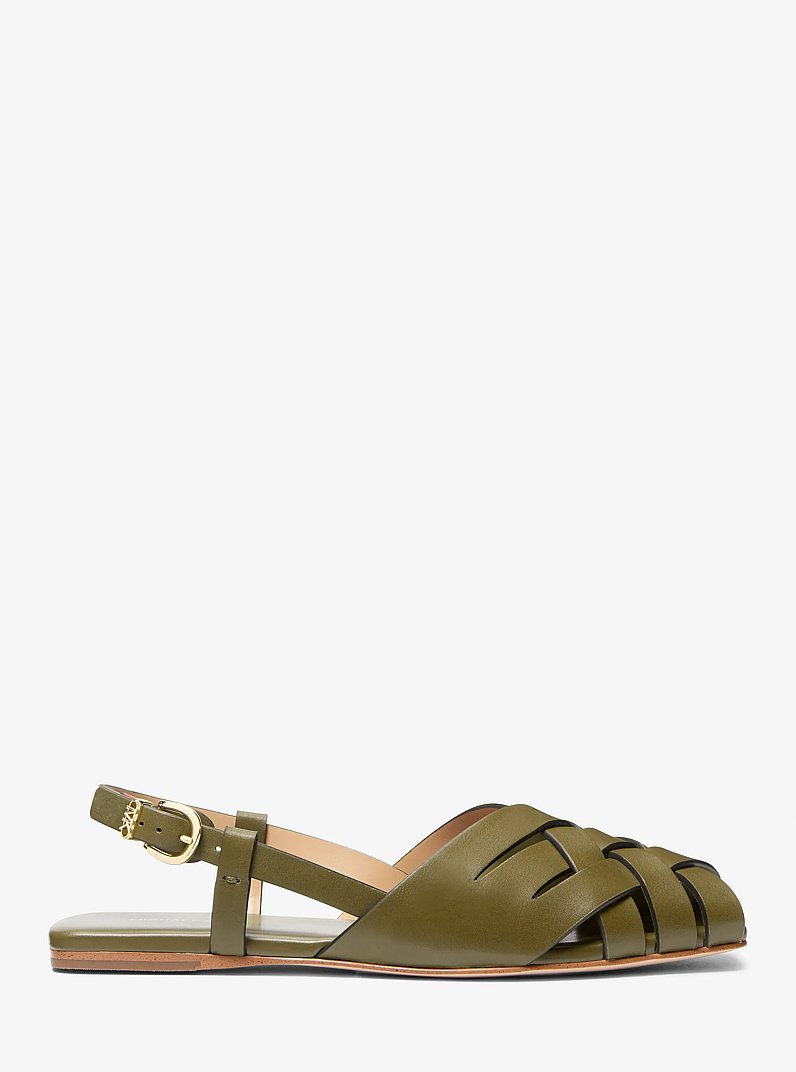 Irene Woven Leather Slingback Sandal in SAFARI GREEN | Michael Kors