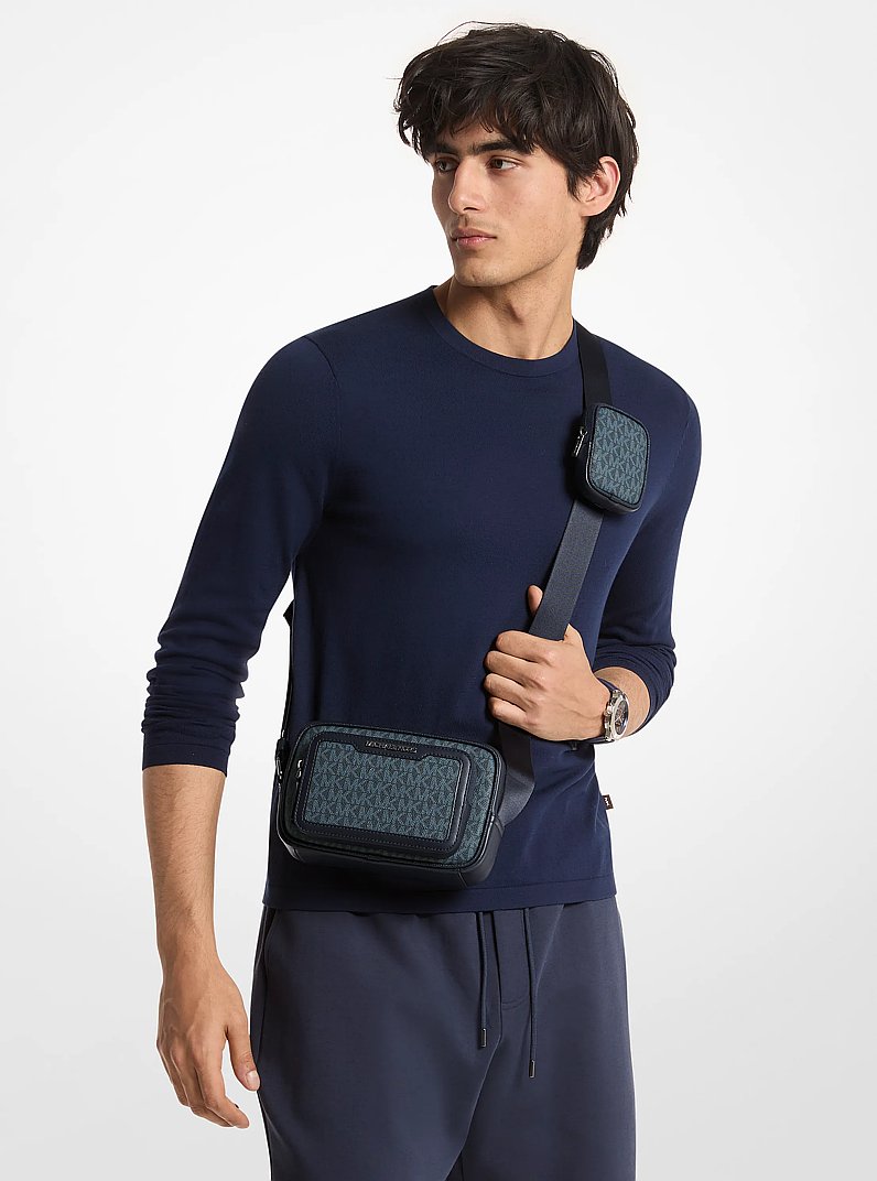 Cooper Signature Logo Camera Crossbody Bag With Pouch in ADMRL/PLBLUE | Michael Kors