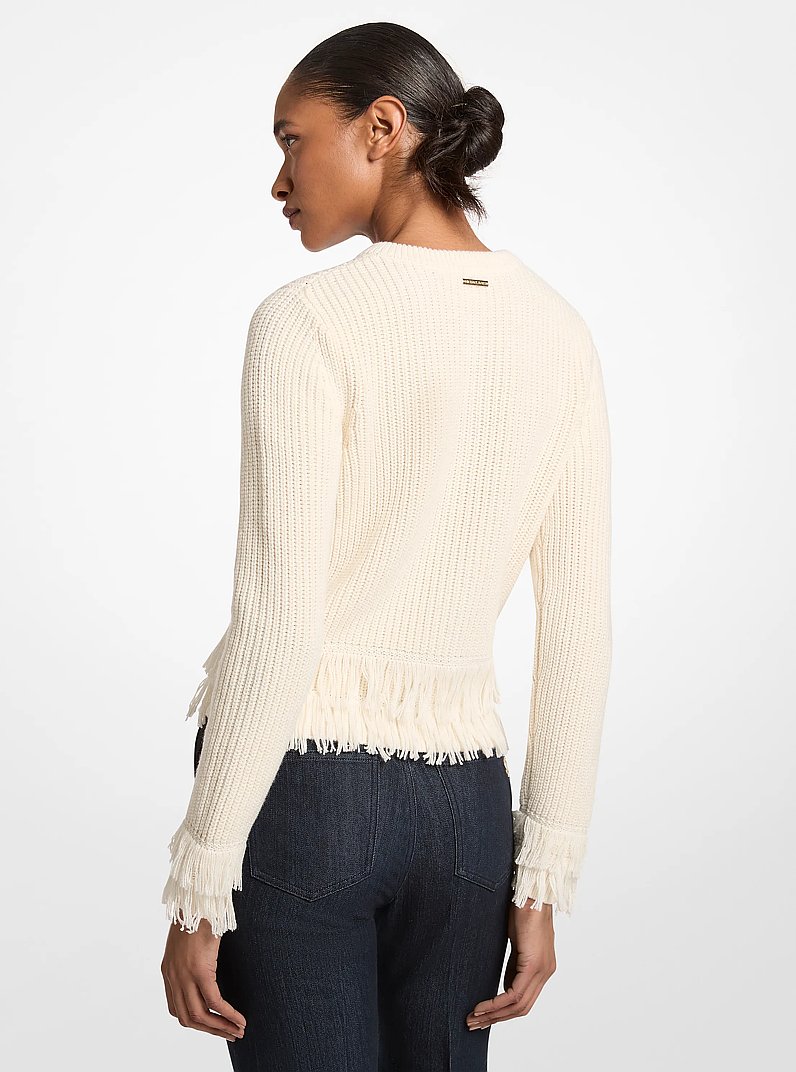 Knit Fringed Cardigan in BONE | Michael Kors