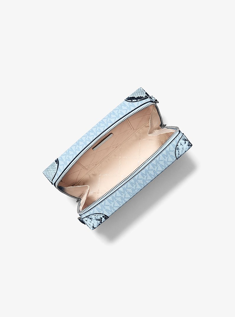 Jeanie Small Signature Logo and Snake Embossed Crossbody Bag in PALE OCEAN | Michael Kors