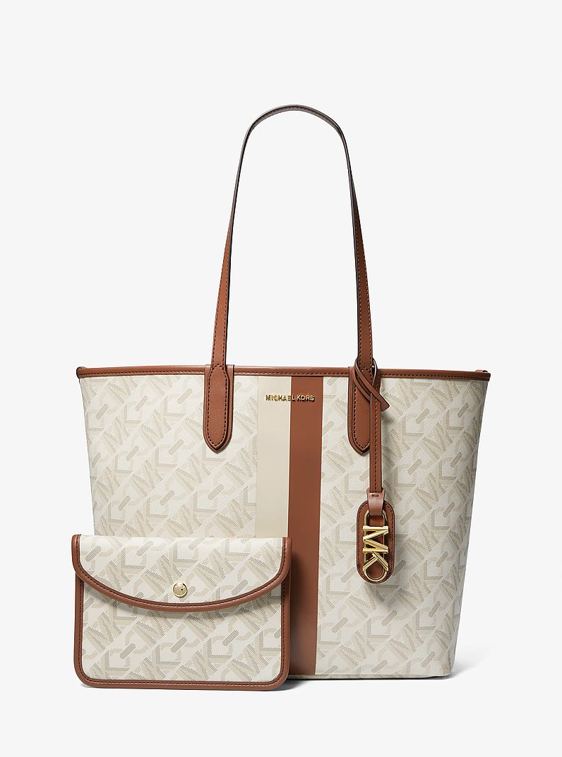 Eliza Large Empire Signature Logo Tote Bag in VAINILLA/LUGGAGE | Michael Kors
