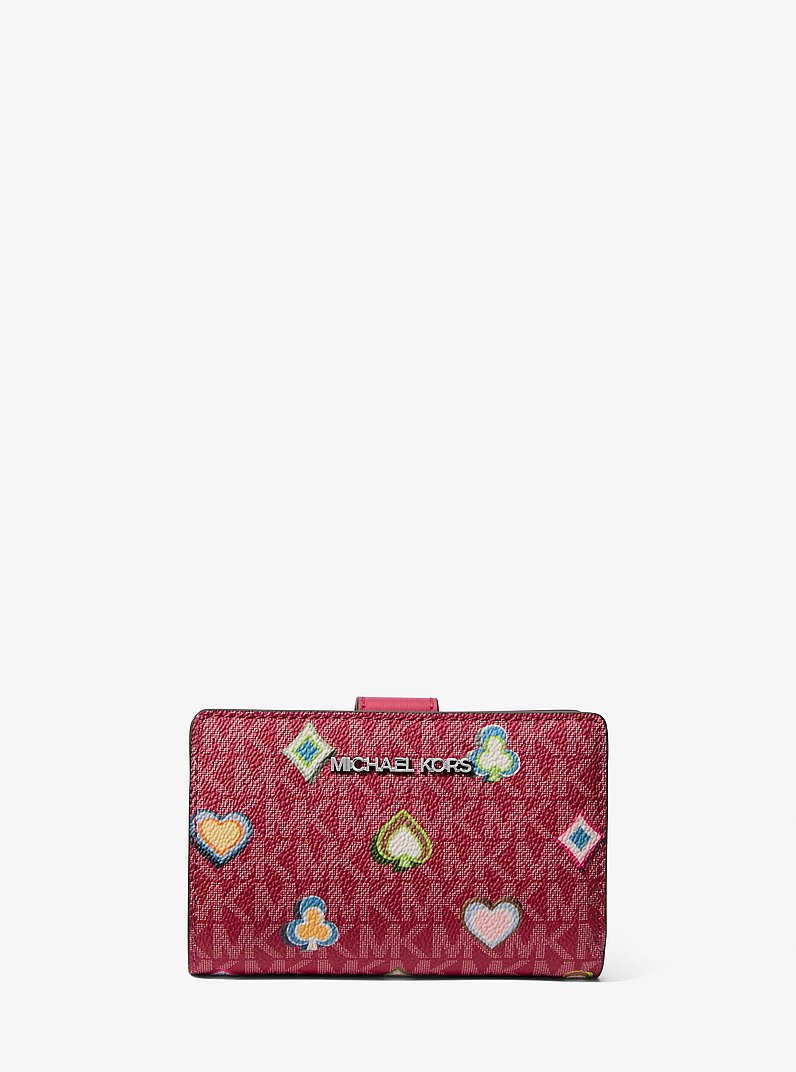 Jet Set Medium Printed Signature Logo Wallet in DK RASPBERRY | Michael Kors