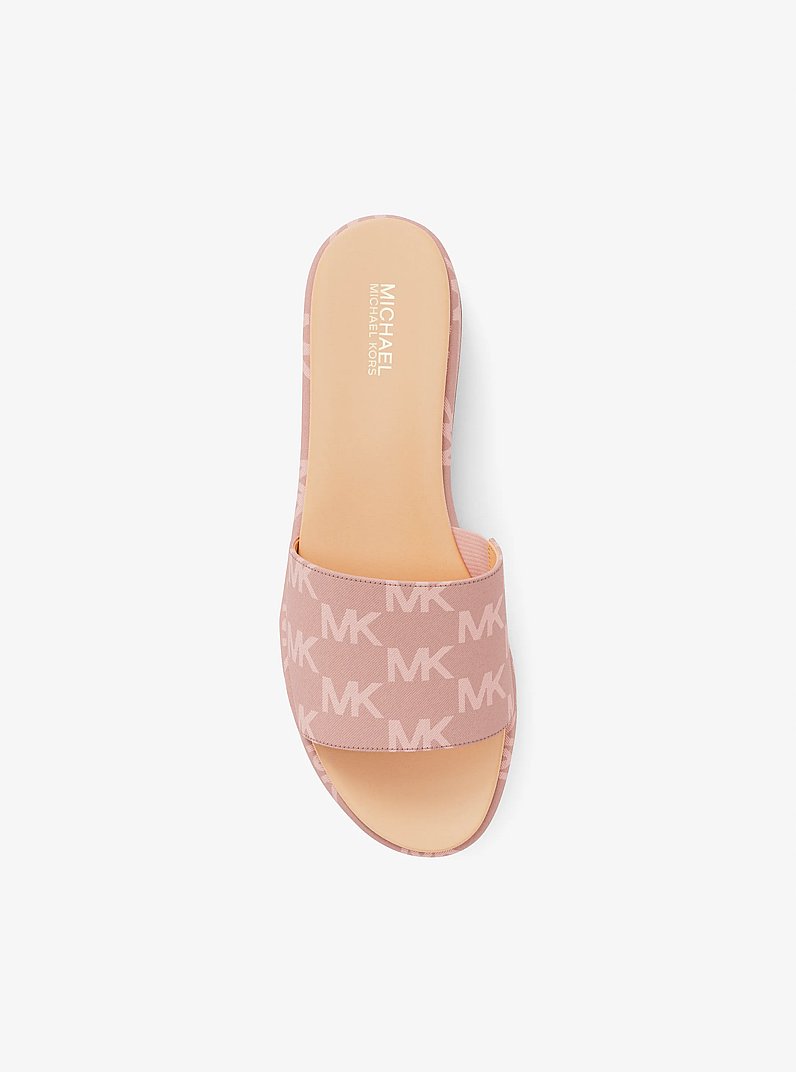 Sadler Logo Jacquard Platform Slide Sandal in PWDRBLSH WSH | Michael Kors