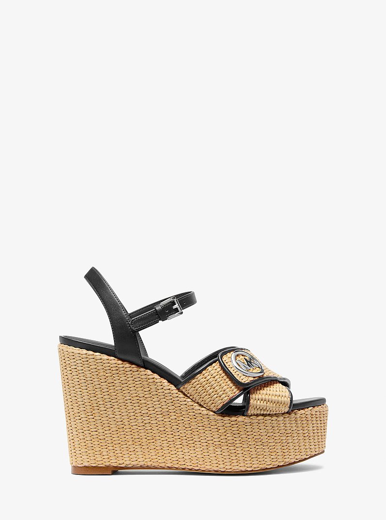 Hannah Straw Wedge Sandal in BLACK | Michael Kors