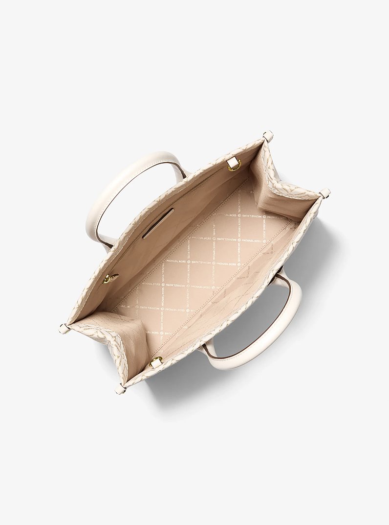 Mirella Medium Metallic Logo Jacquard Tote Bag in LT CRM MULTI | Michael Kors