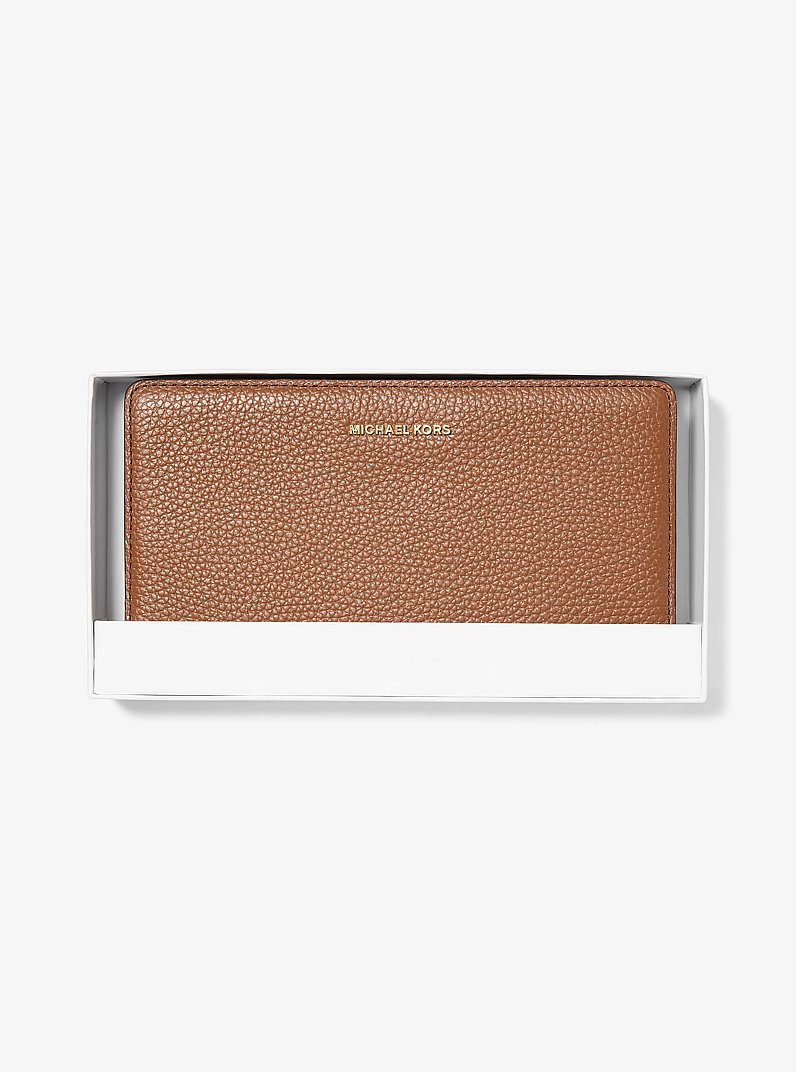Bryant Large Pebbled Leather Snap-Front Wallet in LUGGAGE | Michael Kors