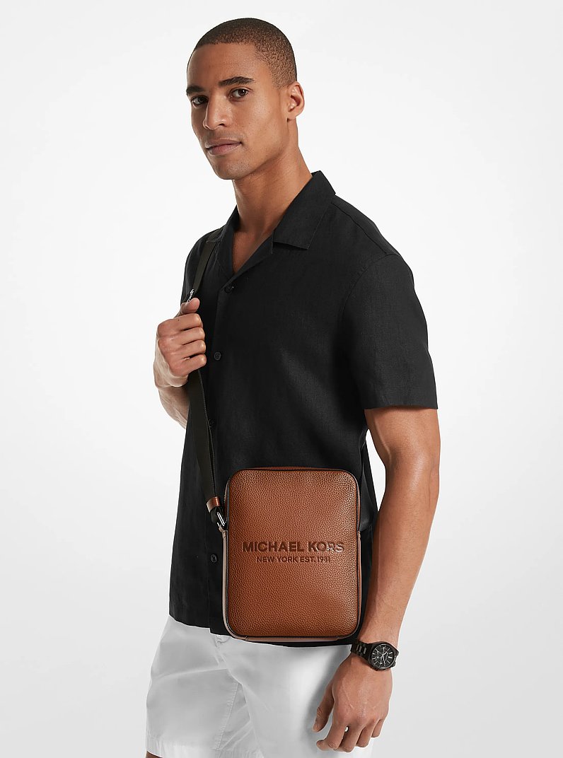 Cooper Logo Embossed Pebbled Leather Flight Bag in LUGGAGE - Sale
