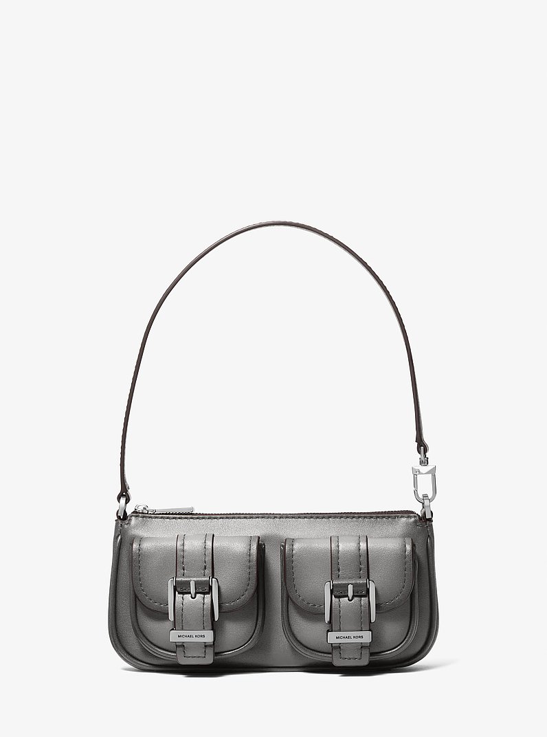 Zoe Small Burnished Leather Pochette in STORM | Michael Kors
