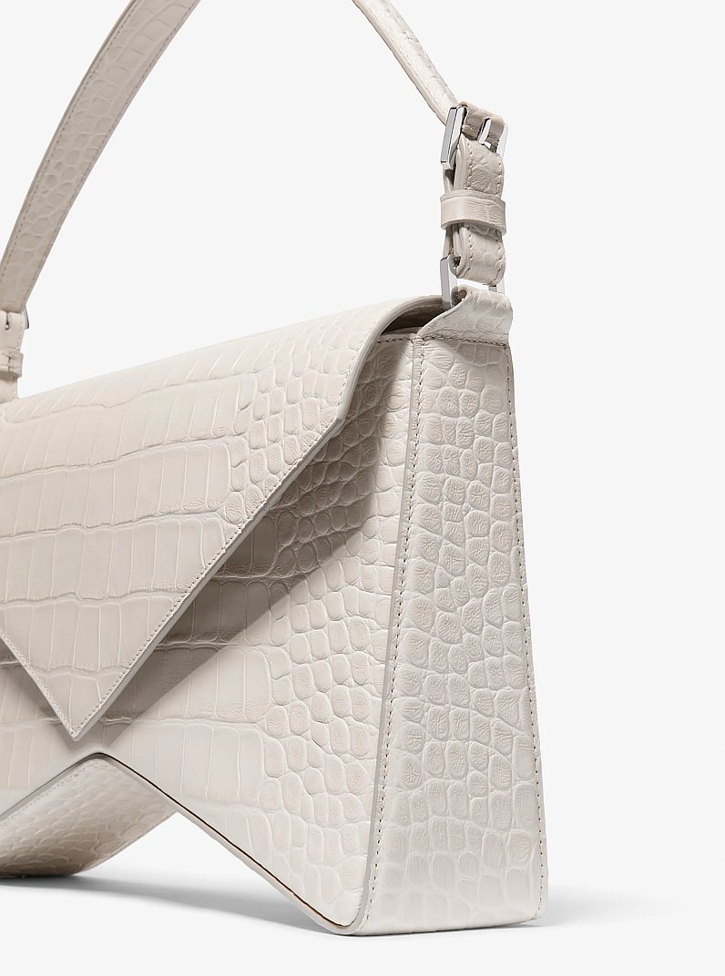 Manhatta Large Crocodile Embossed Leather Bag in OYSTER | Michael Kors