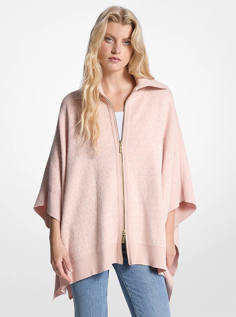 Reversible Logo Cotton Blend Zip-Up Poncho in POWDER BLUSH | Michael Kors