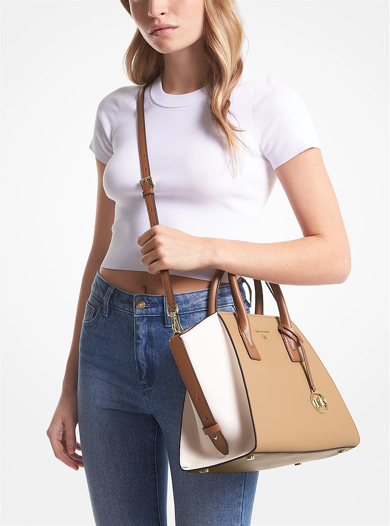 0106-430 MICHAEL KORS 革製 ★ 星ハンドバッグ Avril Large Color-Block Pebbled Leather Top-Zip Satchel | Michael