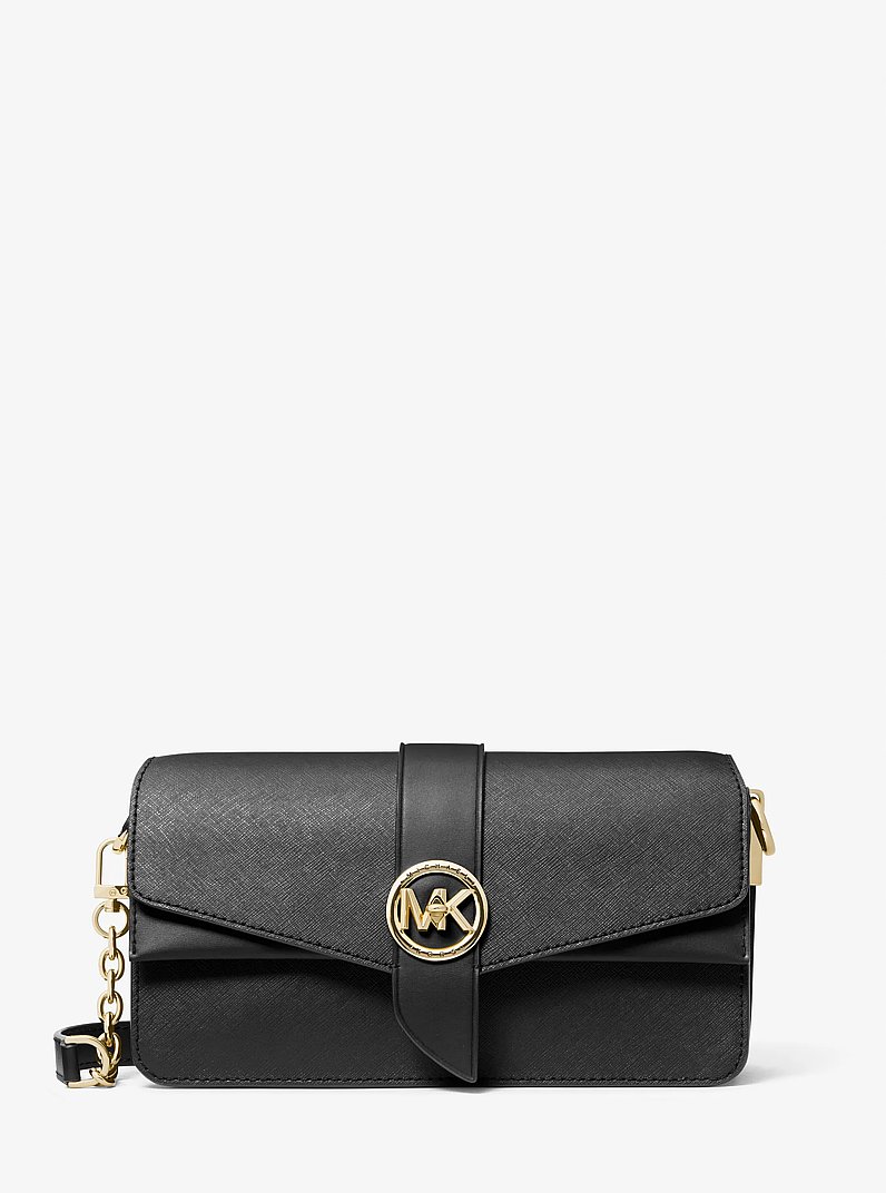 Greenwich Medium Saffiano Leather Shoulder Bag in BLACK | Michael Kors