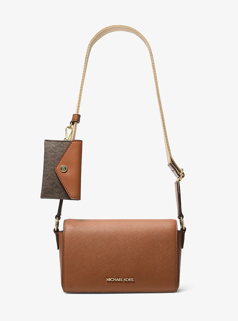 Vincent Small Saffiano Leather Crossbody Bag with Signature Logo Card Case in LUGGAGE | Michael Kors