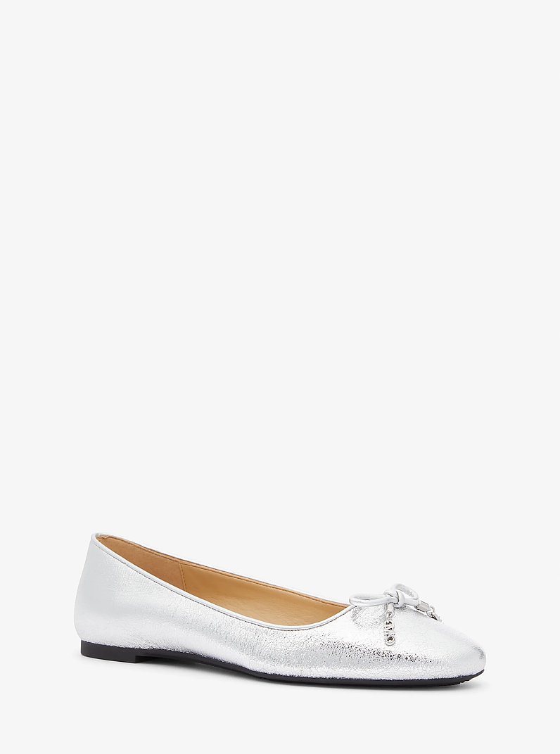 Nori Flex Metallic Leather Ballet Flat in SILVER | Michael Kors