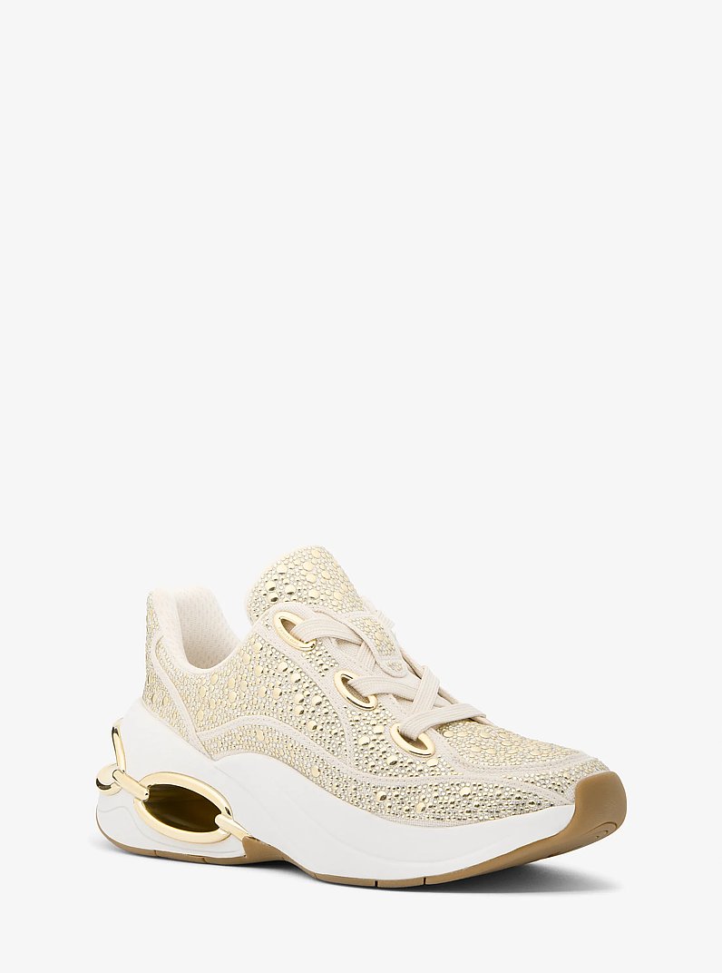 Toni Embellished Linen Blend Trainer in CREAM | Michael Kors