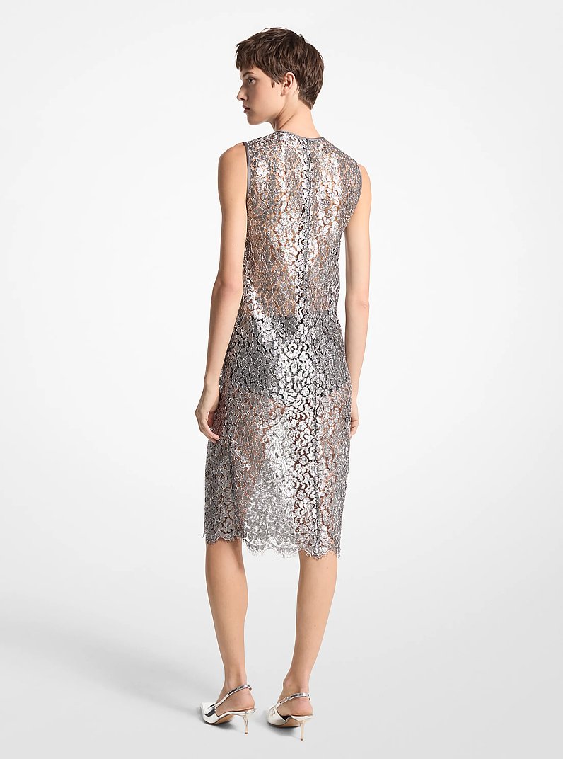 Metallic Floral Lace Sheath Dress in GUNMETAL | Michael Kors