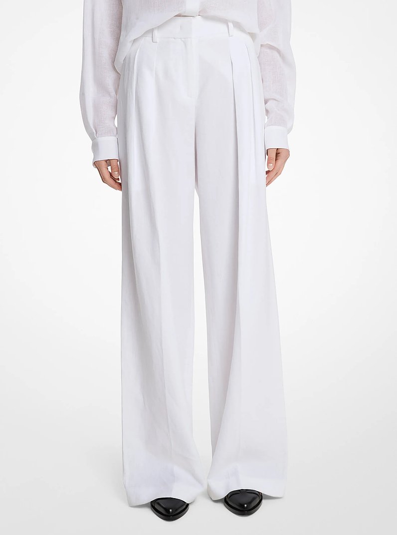 Linen Wide-Leg Trousers in OPTIC WHITE | Michael Kors
