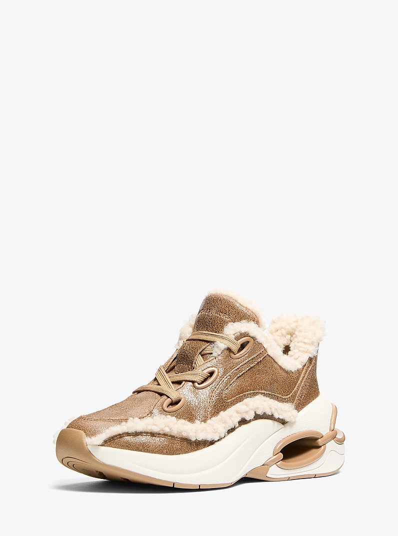 Toni Distressed Leather and Sherpa Trainer in HUSK | Michael Kors