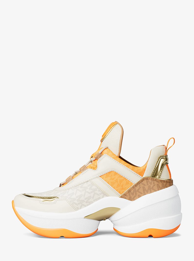 Olympia Mixed-Media Trainer in POP ORANGE | Michael Kors