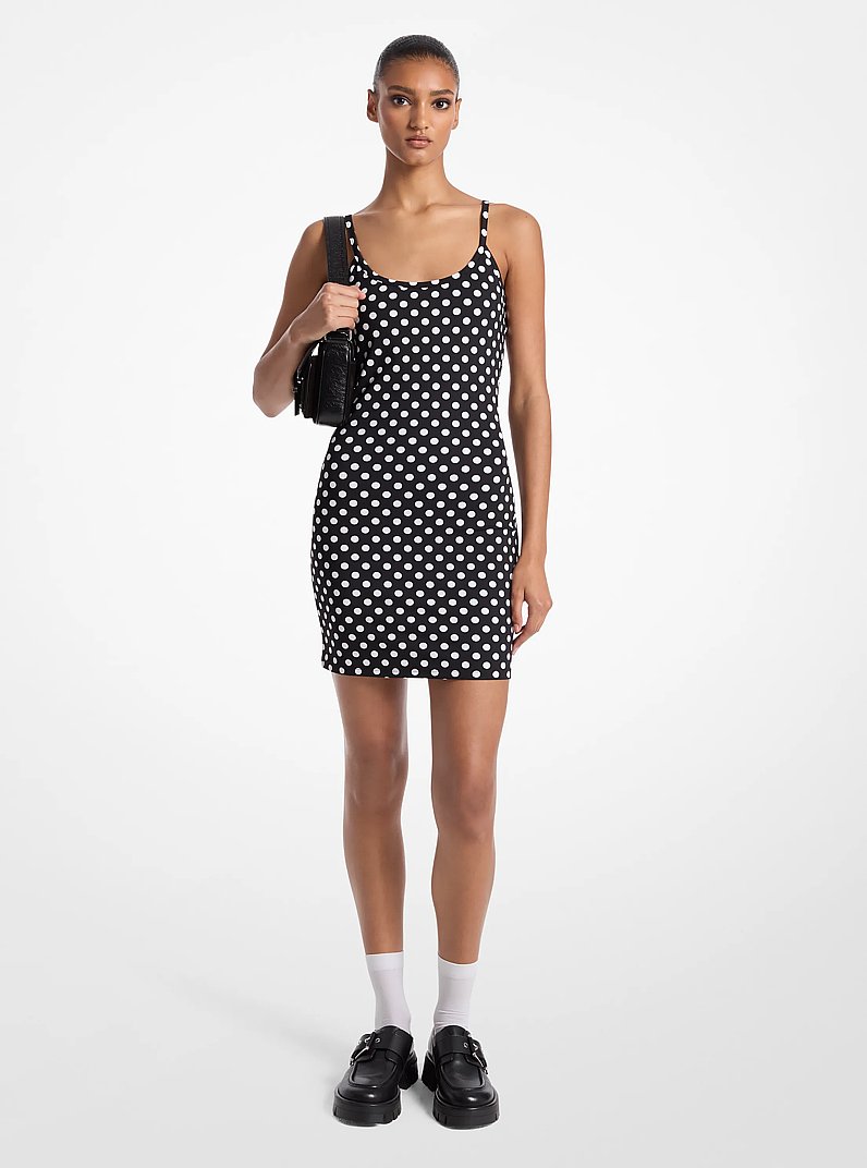 Dot Stretch Nylon Tank Dress in BLACK/WHITE | Michael Kors