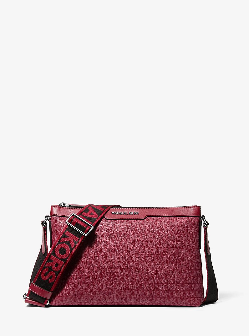 Hudson Signature Logo Messenger Bag in DEEP RED | Michael Kors