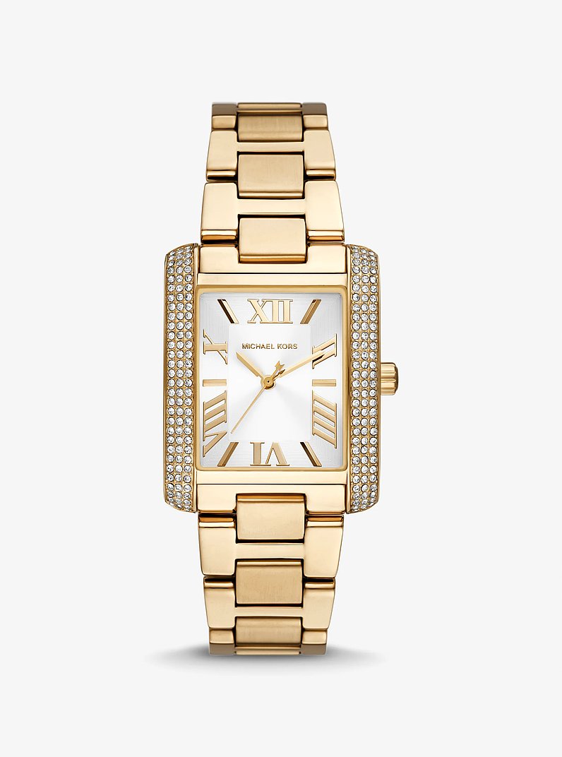 Oversized Emery Pav&eacute; Gold Tone Watch in GOLD | Michael Kors