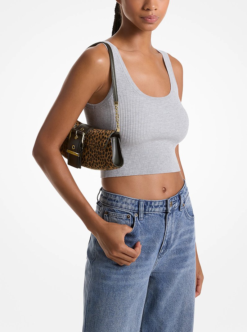 Colby Small Cheetah Print Calf Hair Convertible Clutch in HUSK MULTI | Michael Kors