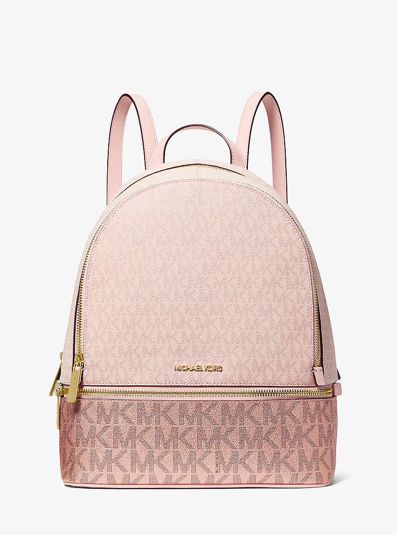 Rhea Medium Metallic Signature Logo Backpack in POWDER BLUSH  display picture 3