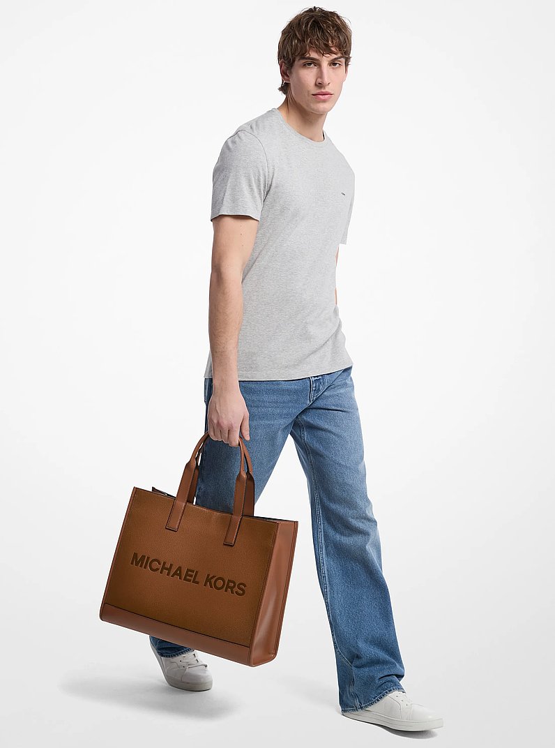 Cooper Logo Embossed Pebbled Leather Tote Bag in LUGGAGE - Sale