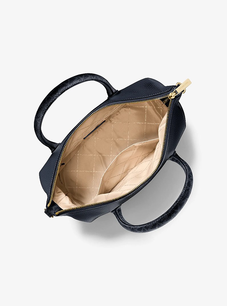 Hyde Medium Pebbled and Signature Logo Satchel in NAVY | Michael Kors