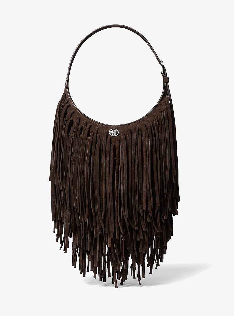 Dyan Small Fringed Suede Shoulder Bag in CHOCOLATE | Michael Kors
