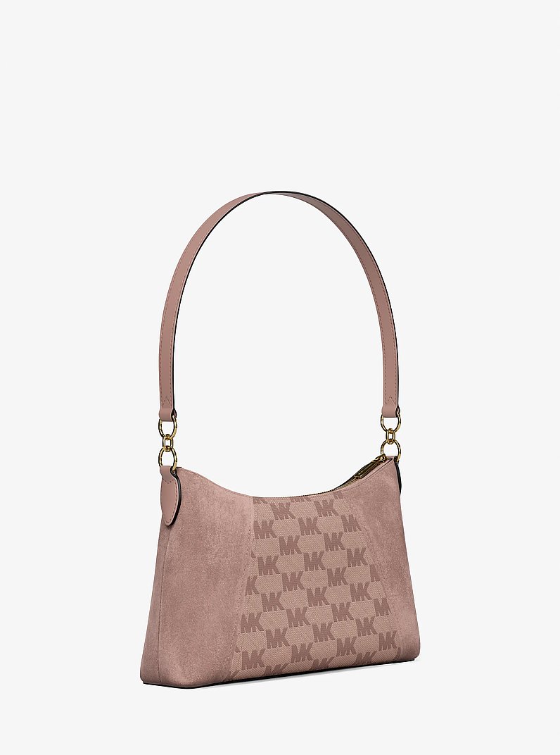 Wandelbare Umh&auml;ngetasche Sienna Medium aus Jacquard mit Logomuster und Wildleder in ZARTROSA | Michael Kors