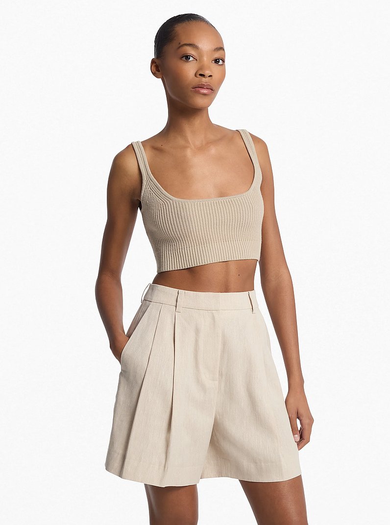 Ribbed Stretch Cotton Tank Top in DUNE | Michael Kors