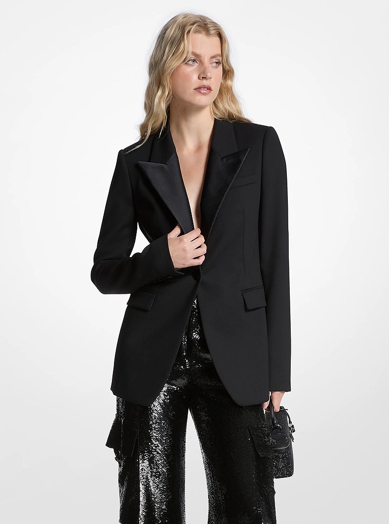 Blazer tipo esmoquin de sarga in NEGRO | Michael Kors