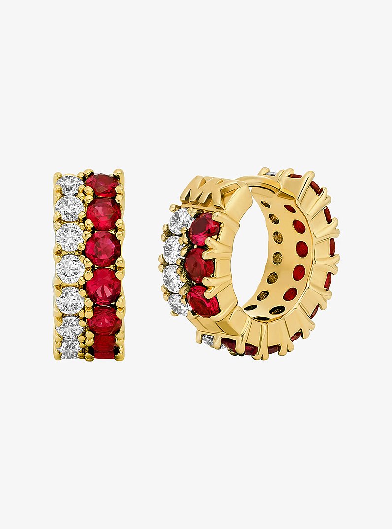 Two-Tone Stone Huggie Earrings in GOLD/RUBY | Michael Kors