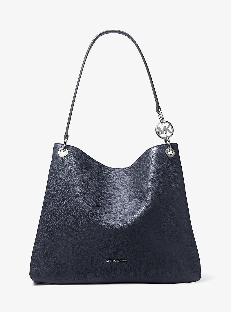 Christina Large Pebbled Leather Shoulder Bag in NAVY | Michael Kors