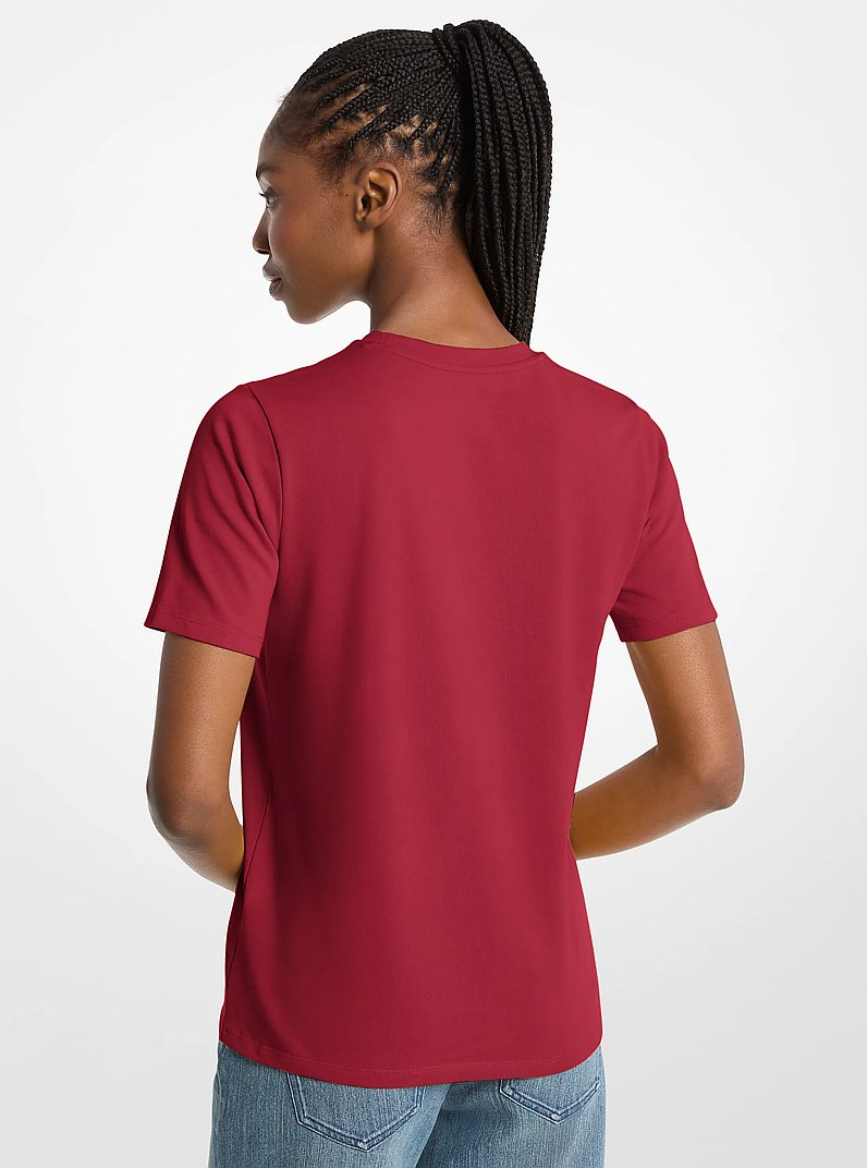 Studded Logo Charm Organic Cotton Jersey T-Shirt in MAROON | Michael Kors